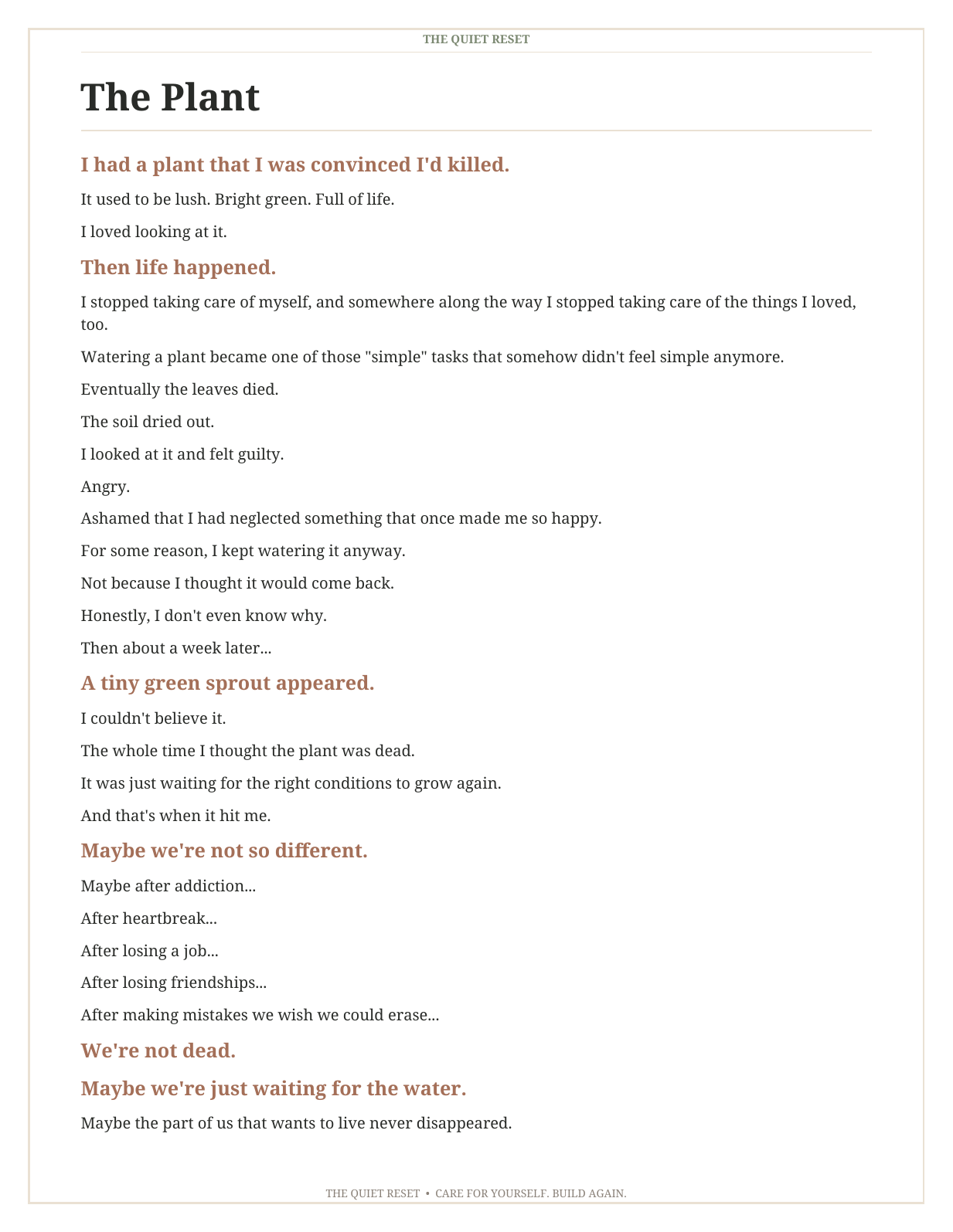 The Plant story from The Quiet Reset journal